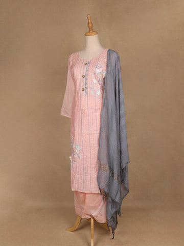 Baby Pink Floral Embroidered Cotton Salwar Suit - Diadem
