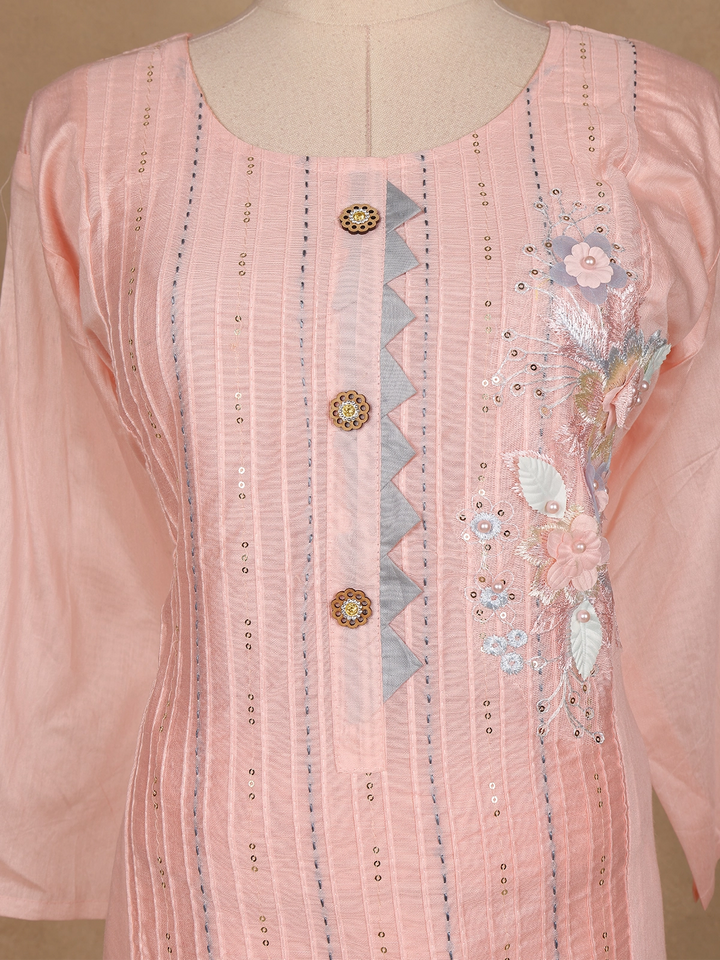Baby Pink Floral Embroidered Cotton Salwar Suit - Diadem