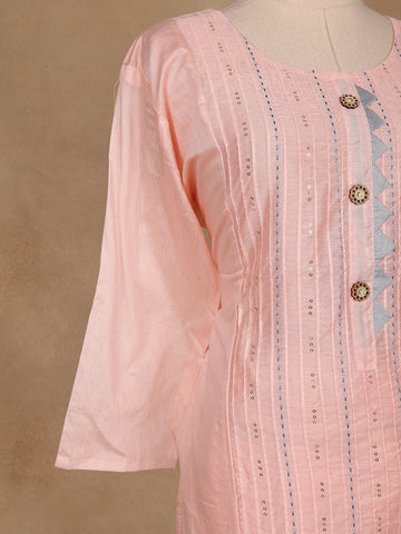 Baby Pink Floral Embroidered Cotton Salwar Suit - Diadem
