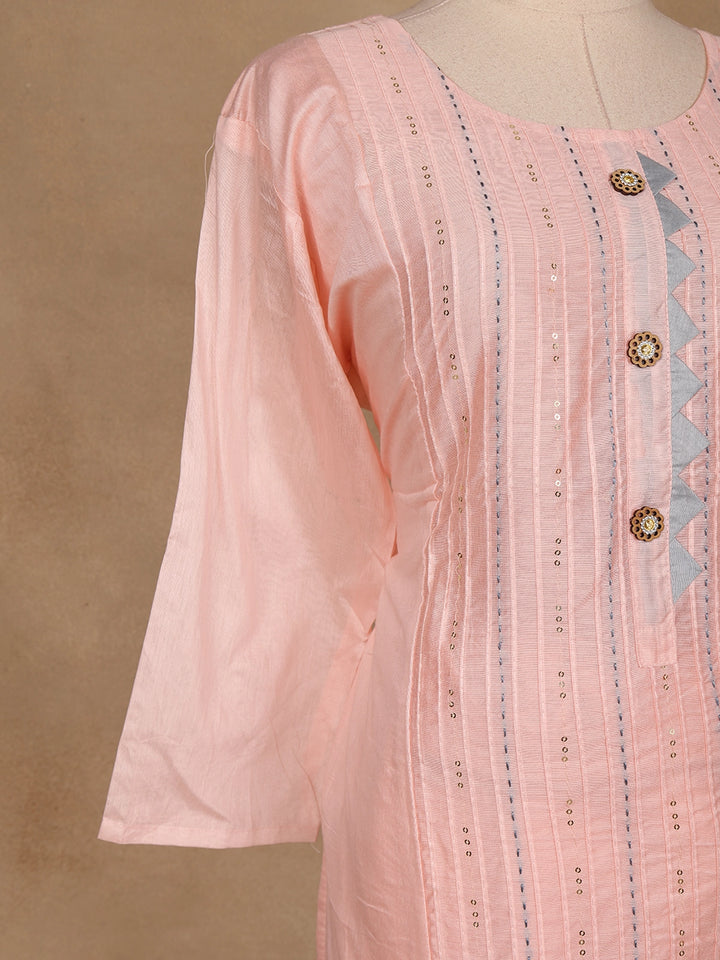 Baby Pink Floral Embroidered Cotton Salwar Suit - Diadem