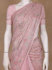 Baby Pink Floral Designed Organza Designer Saree