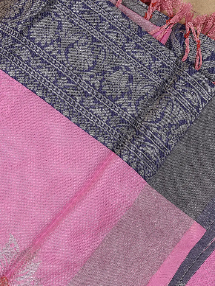 Baby Pink Geometric Diamond Designed Silk Saree - Diadem