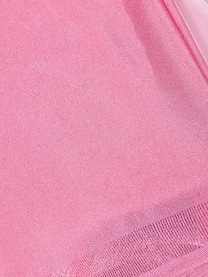 Baby Pink Solid Design Satin Saree - Diadem