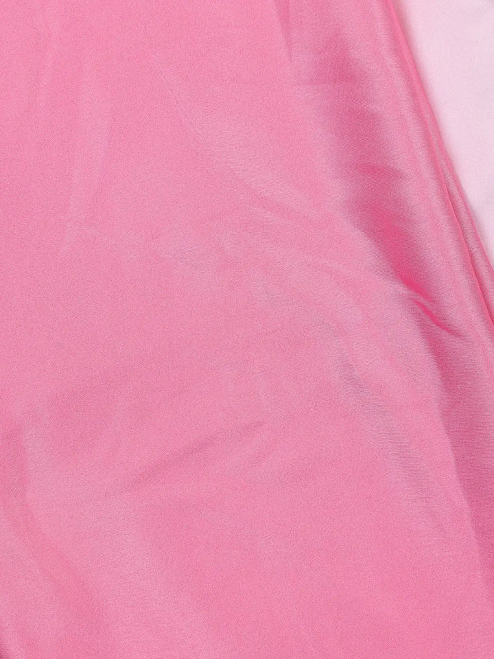 Baby Pink Solid Design Satin Saree - Diadem