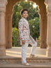 Ivory Kids Sherwani Adorned with Sequins and Thread Floral Design With Pearls Mala