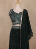 Bottle Green Net Sequins And Floral Embroidery Bridesmaid Lehenga - Diadem