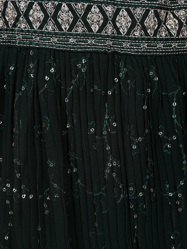 Bottle Green Net Sequins And Floral Embroidery Bridesmaid Lehenga - Diadem