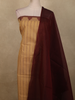 Beige Cream Vertical Striped Design Cotton Unstitched Salwar Material with Contrast Dupatta