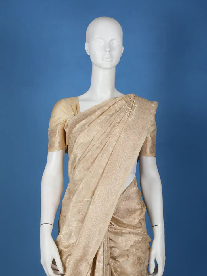 Beige Floral Design Banarasi Silk Saree - Diadem