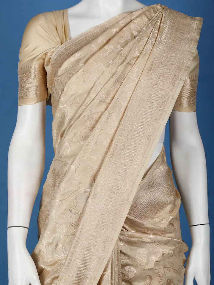 Beige Floral Design Banarasi Silk Saree - Diadem