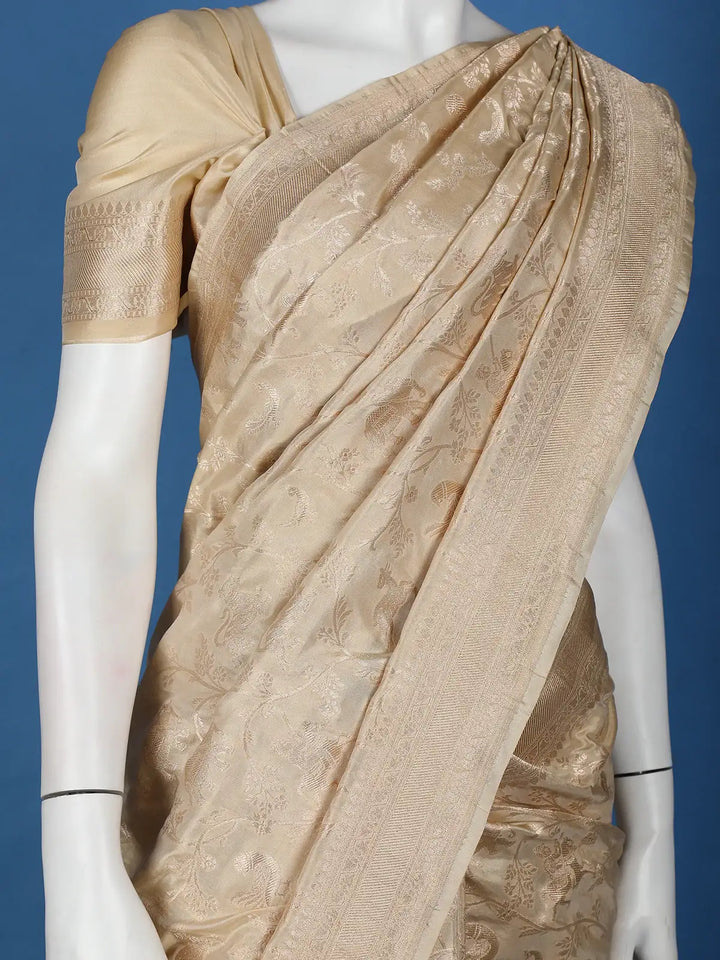 Beige Floral Design Banarasi Silk Saree - Diadem