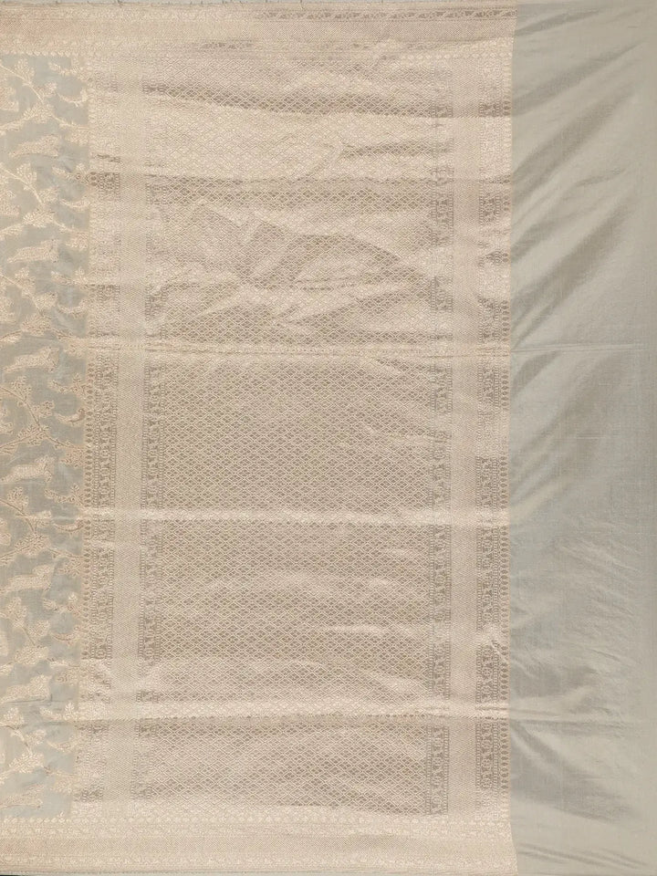 Beige Floral Design Banarasi Silk Saree - Diadem