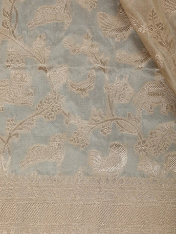 Beige Floral Design Banarasi Silk Saree - Diadem