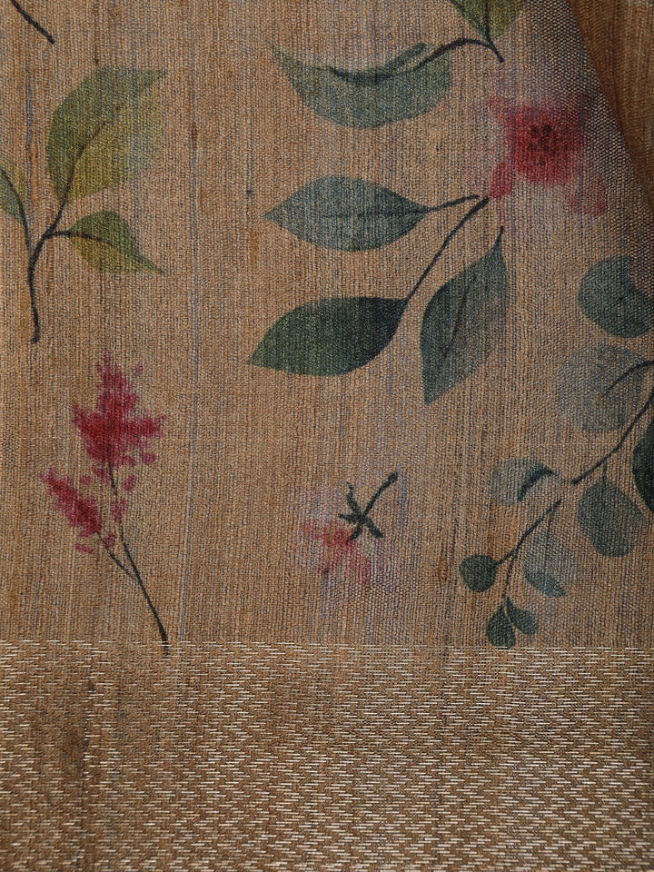 Beige Floral Design Tussar Silk Saree - Diadem