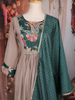 Beige Floral Embroidered Design Cotton Anarkali Salwar Suit with Printed Dupatta