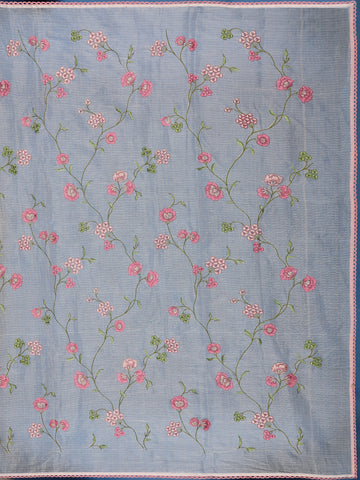 Beige Floral Embroidered Kota Cotton Saree - Diadem