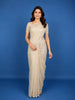 Beige Floral Embroidered Tissue Saree with Golden Scalloped Border