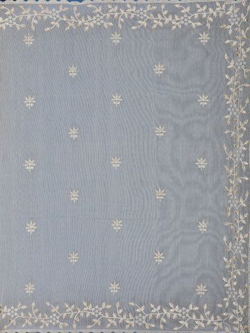 Beige Floral Embroidered Tissue Saree with Golden Scalloped Border - Diadem