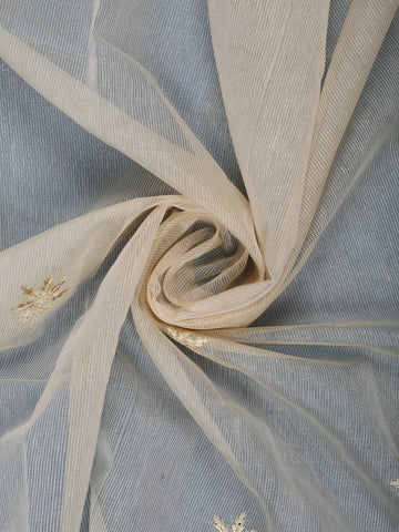 Beige Floral Embroidered Tissue Saree with Golden Scalloped Border - Diadem