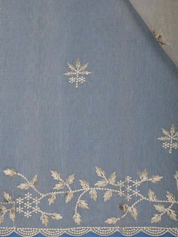 Beige Floral Embroidered Tissue Saree with Golden Scalloped Border - Diadem