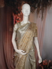 Beige Floral Embroidered Tissue Silk Saree with Scalloped Border