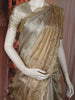 Beige Floral Embroidered Tissue Silk Saree with Scalloped Border