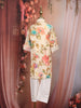 Beige Floral Printed Cotton Kids Kurta Set