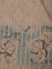 Beige Floral Printed Cotton Saree with Teal Striped Border