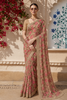 Beige Floral Printed Tissue Organza Saree with Sequins Embroidered Border