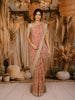 Beige Floral Printed Tissue Organza Saree with Sequins Embroidered Border