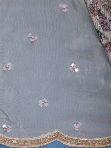Beige Floral Sequin Designed Net Saree - Diadem