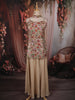 Beige Floral Sequins and Thread Embroidered Design Georgette Palazzo Suit with Choker Dupatta