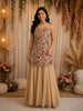 Beige Floral Sequins and Thread Embroidered Design Georgette Palazzo Suit with Choker Dupatta
