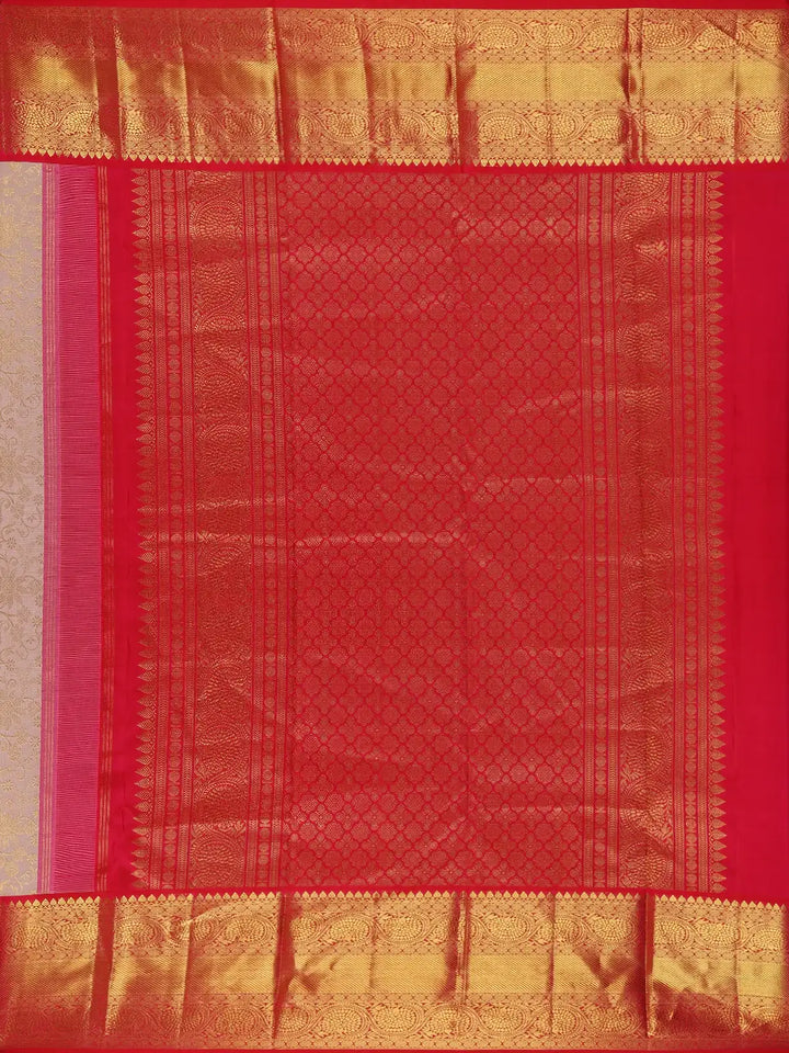 Beige Floral Woven Pure Kanchipuram Silk Saree - Diadem