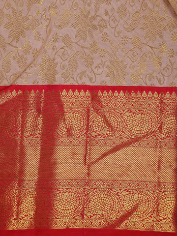 Beige Floral Woven Pure Kanchipuram Silk Saree - Diadem