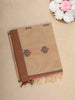Beige Floral and Stripes Design Cotton Saree with Contrast Brown Border
