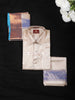 Beige Geometric Woven Silk Shirt with Matching Dhoti Featuring Blue and Copper Zari Border