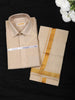 Beige Gold Dotted Woven Design Shirt with Zari Border Matching Dhoti Set