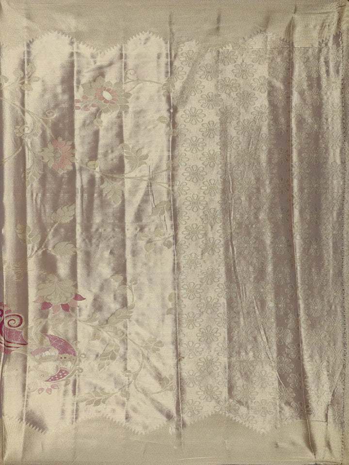 Beige Gold floral Design Tissue Saree - Diadem
