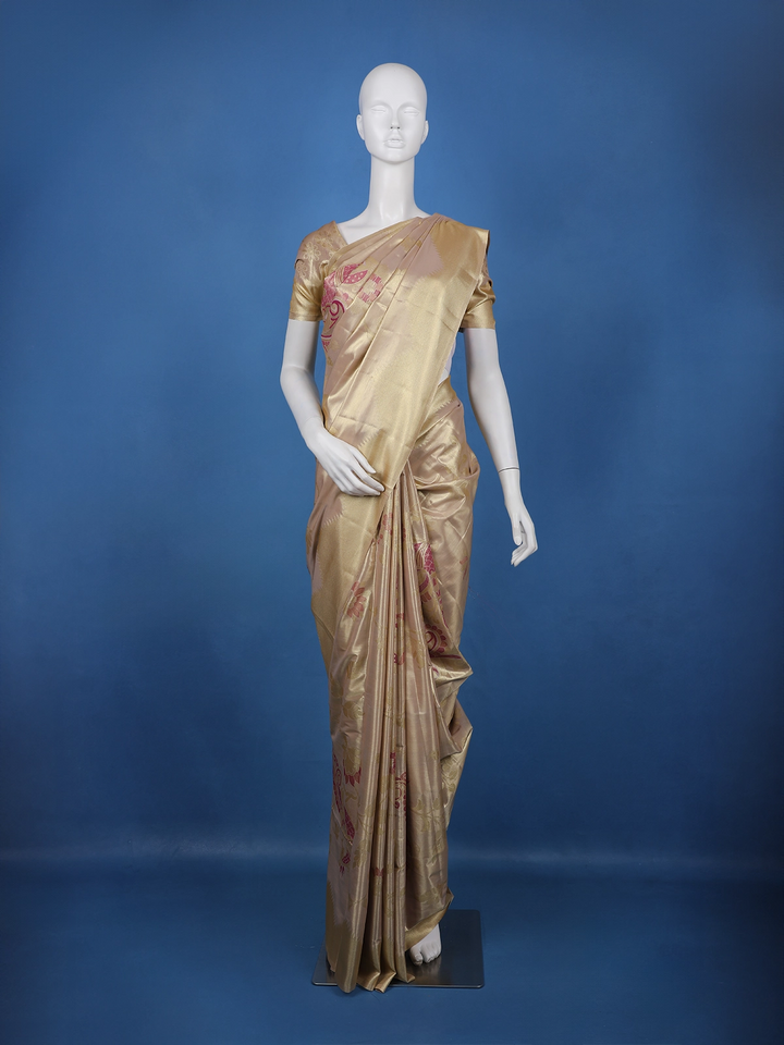 Beige Gold floral Design Tissue Saree - Diadem