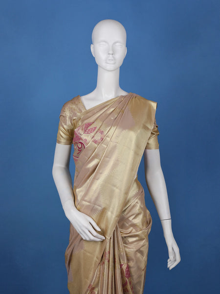 Beige Gold floral Design Tissue Saree - Diadem