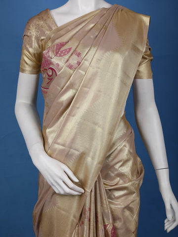 Beige Gold floral Design Tissue Saree - Diadem