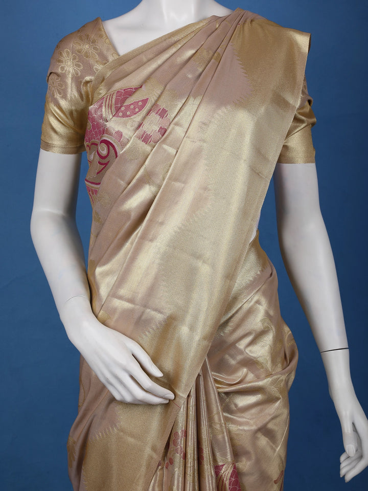 Beige Gold floral Design Tissue Saree - Diadem