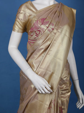 Beige Gold floral Design Tissue Saree - Diadem