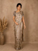 Beige Grey Floral Design Tissue Silk Saree with Zari Border