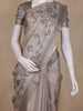 Beige Grey Floral Design Tissue Silk Saree with Zari Border