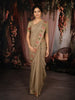 Beige Mini Checked Design Tissue Designer Saree with Floral Border