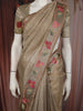 Beige Mini Checked Design Tissue Designer Saree with Floral Border