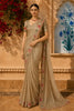 Beige Mini Checked Design Tissue Designer Saree with Floral Border