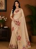 Beige Mini Checked Zari Woven Design Semi Tussar Saree with Floral Border